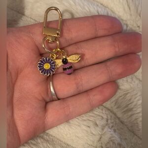 Gold Bee & Purple Daisy bag charm